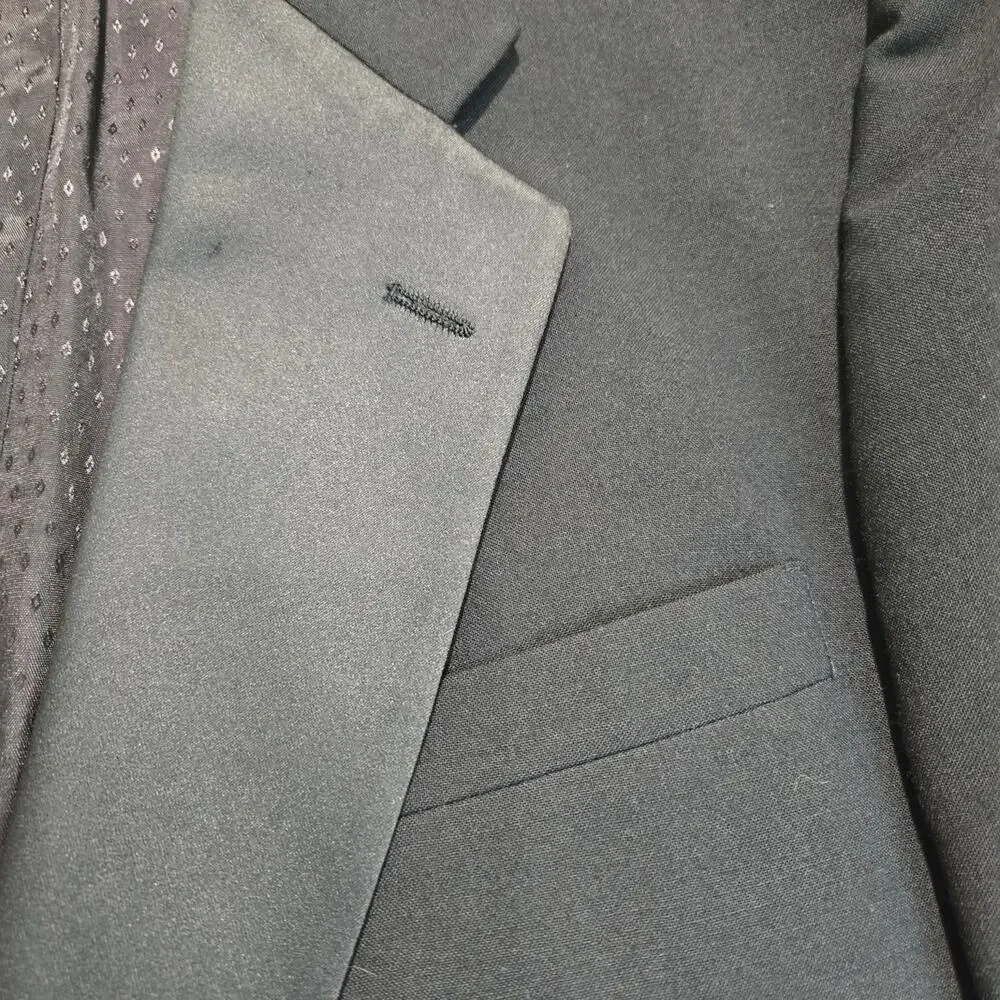 Vtg 80s Halston Tuxedo Jacket Black Wool Satin Made in USA Chest Size 42
